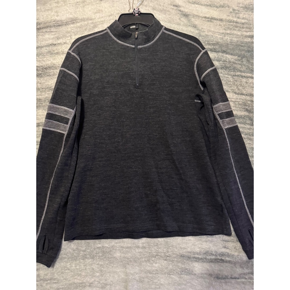 Kuhl Mens Merino Wool Quarter Zip Pullover Gray Thumbhole Sweater Size L